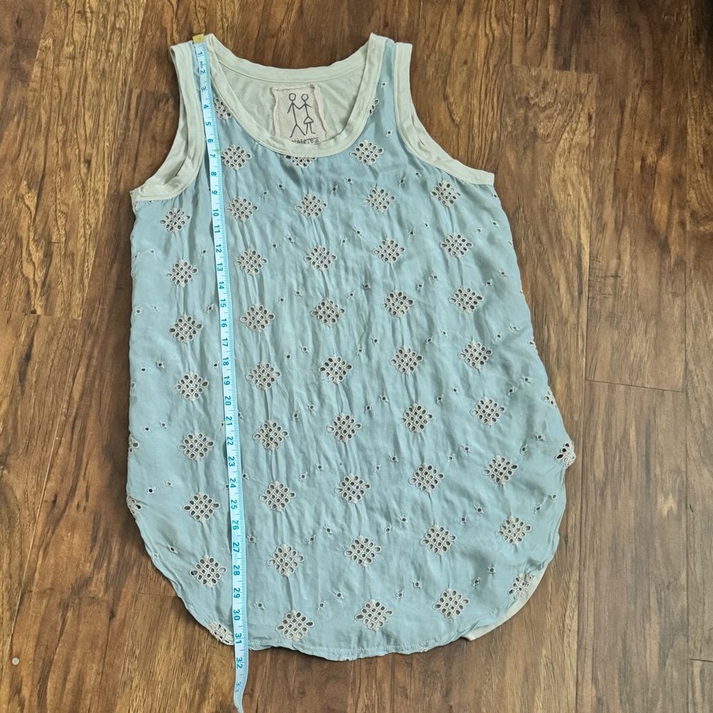 Johnny Was XS 100% Linen Blue Eyelet Tunic Tank Top Boho Lagenlook Art To Wear - Picture 2 of 7